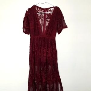 Haute Monde floor length romper dress, Maroon, L.